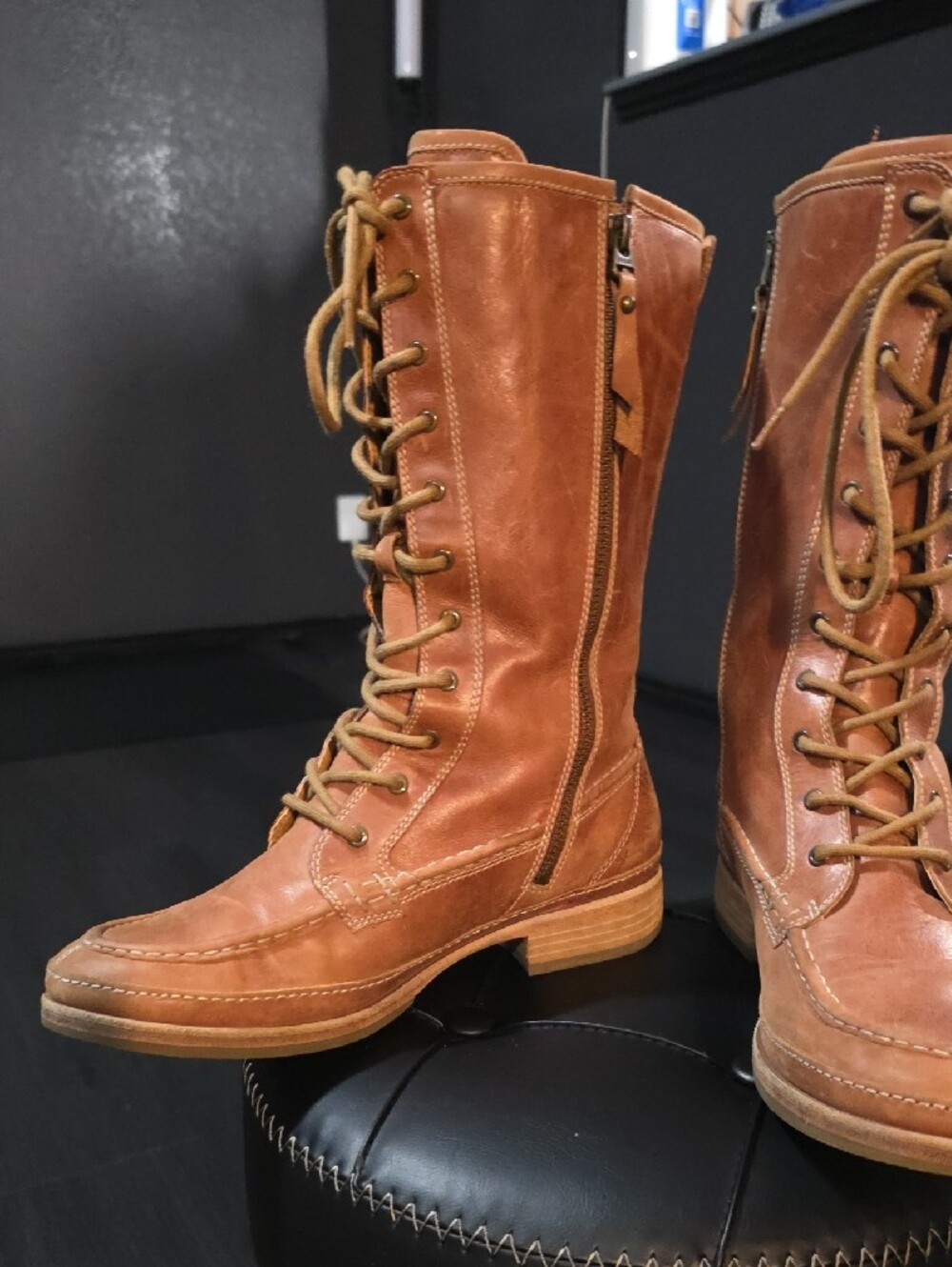 Fossil Brown Cognac Lace-Up Leather Women's Boots - Picture 8 of 13